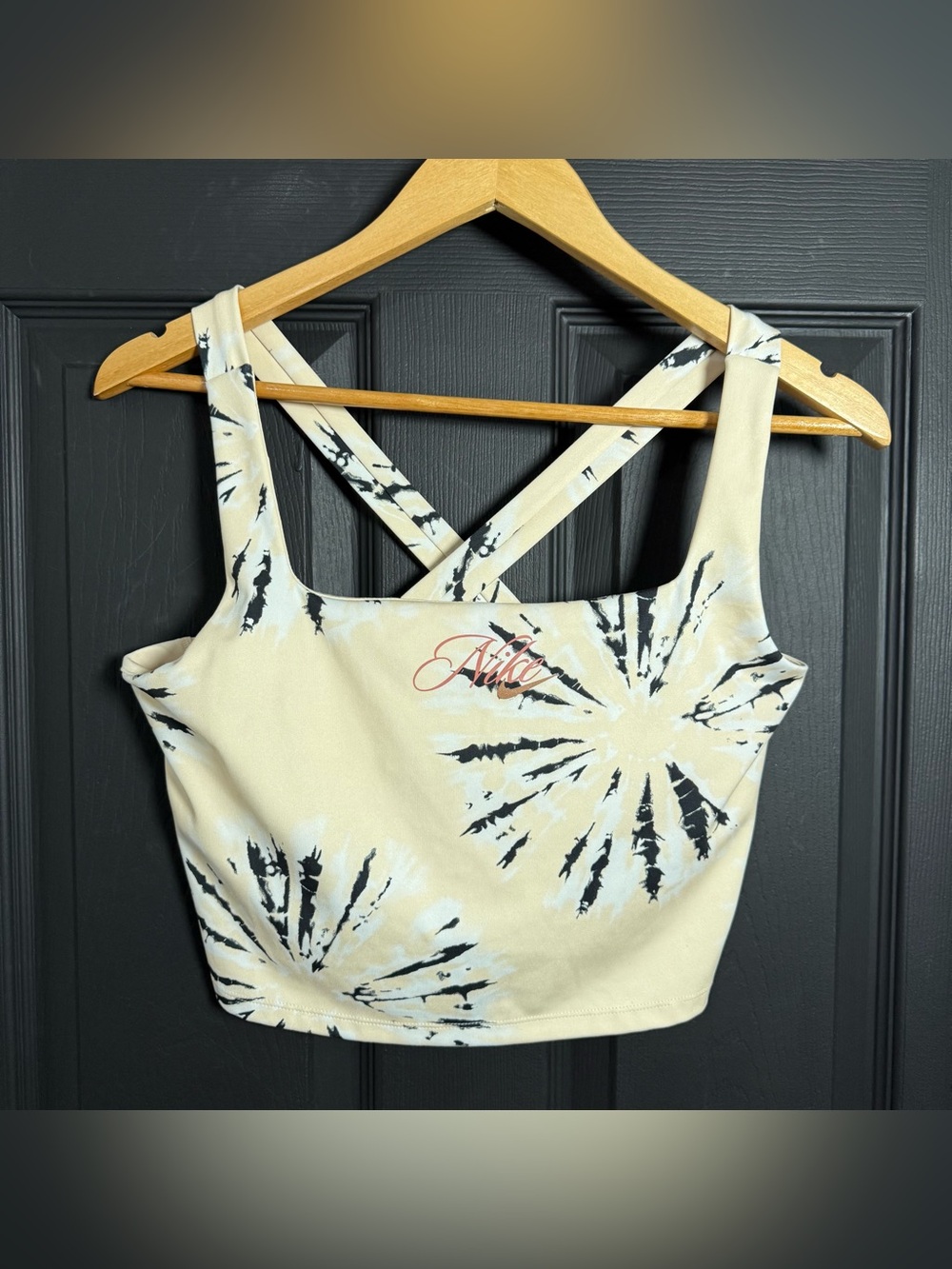 Nike Cream & Black Tie-Dye Crossback Sports Crop Top